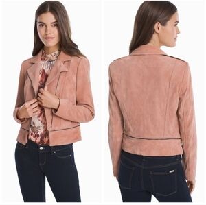 WHBM Blush Pale Pink Suede Leather Moto Jacket Sz M Medium
